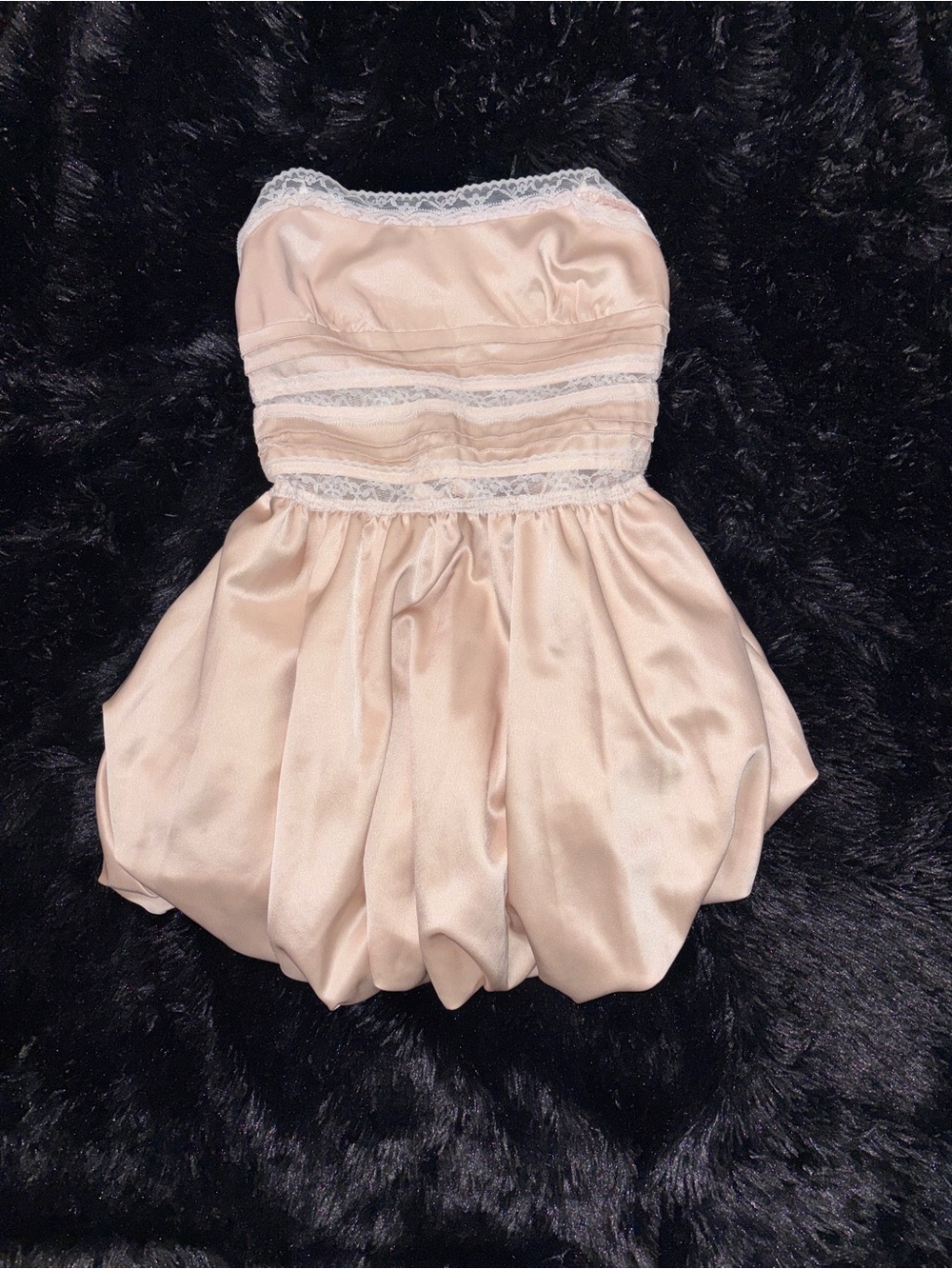 Cider Strapless Satin Bubble Dress in Beige